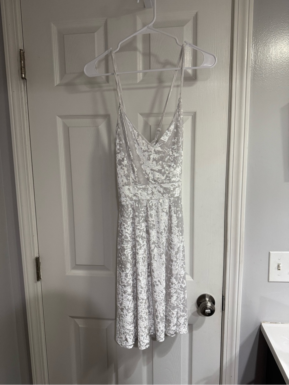 White Velvet Floral Slip Dress - Women
